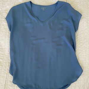 Loft Blue Short Sleeve Vneck Blouse